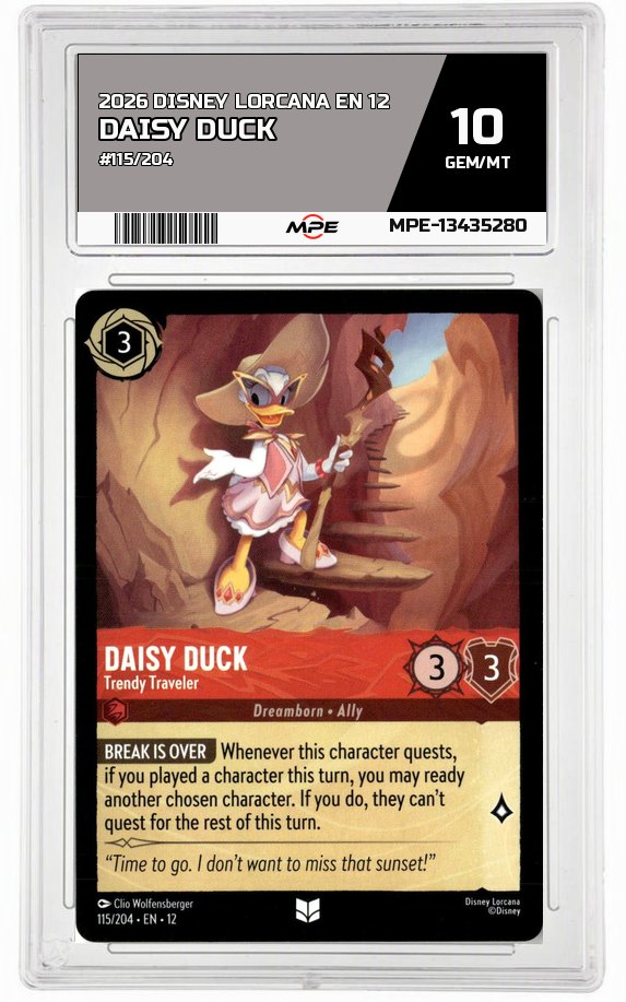 2026 DISNEY LORCANA EN 12 #115/204 DAISY DUCK MPE 10 GEM/MT — graded card auctioned from the MPE vault