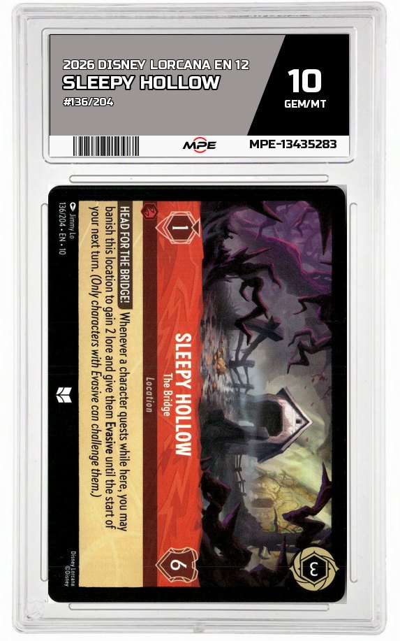 2026 DISNEY LORCANA EN 12 #136/204 SLEEPY HOLLOW MPE 10 GEM/MT — graded card auctioned from the MPE vault