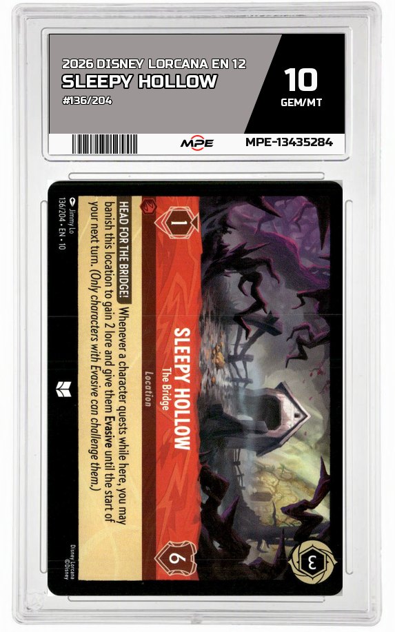 2026 DISNEY LORCANA EN 12 #136/204 SLEEPY HOLLOW MPE 10 GEM/MT — graded card auctioned from the MPE vault