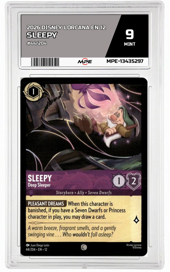 2026 DISNEY LORCANA EN 12 #44/204 SLEEPY MPE 9 MINT — graded card auctioned from the MPE vault