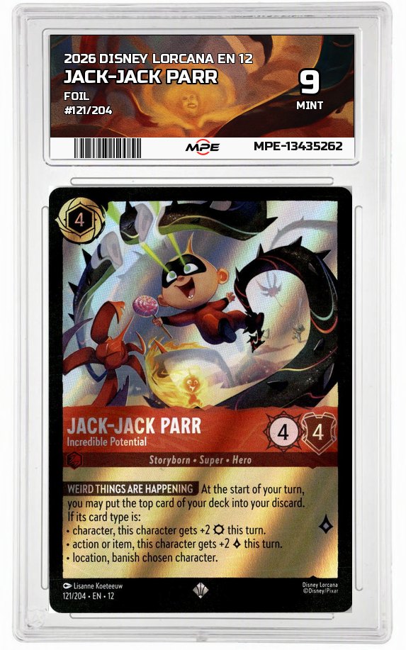 2026 DISNEY LORCANA EN 12 FOIL #121/204 JACK-JACK PARR MPE 9 MINT — graded card auctioned from the MPE vault
