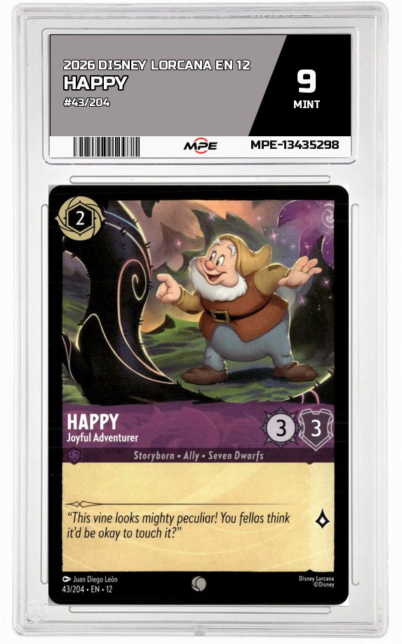 2026 DISNEY LORCANA EN 12 #43/204 HAPPY MPE 9 MINT — graded card auctioned from the MPE vault