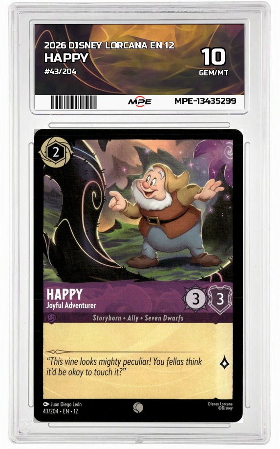 2026 DISNEY LORCANA EN 12 #43/204 HAPPY MPE 10 GEM/MT — graded card auctioned from the MPE vault