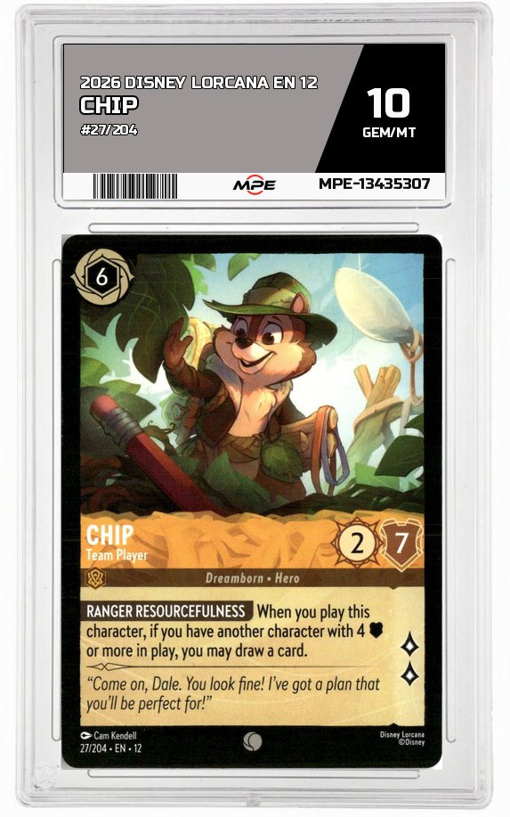 2026 DISNEY LORCANA EN 12 #27/204 CHIP MPE 10 GEM/MT — graded card auctioned from the MPE vault