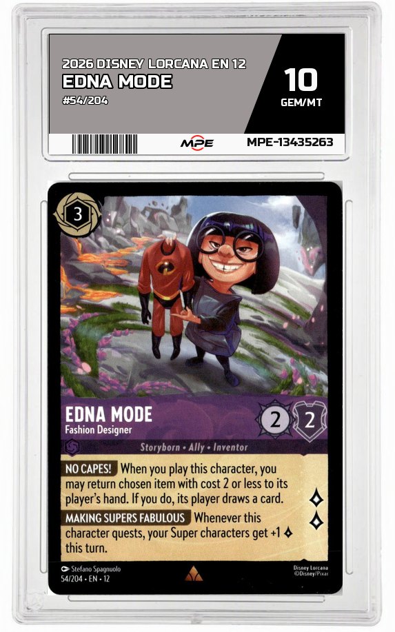 2026 DISNEY LORCANA EN 12 #54/204 EDNA MODE MPE 10 GEM/MT — graded card auctioned from the MPE vault