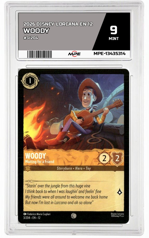 2026 DISNEY LORCANA EN 12 #3/204 WOODY MPE 9 MINT — graded card auctioned from the MPE vault
