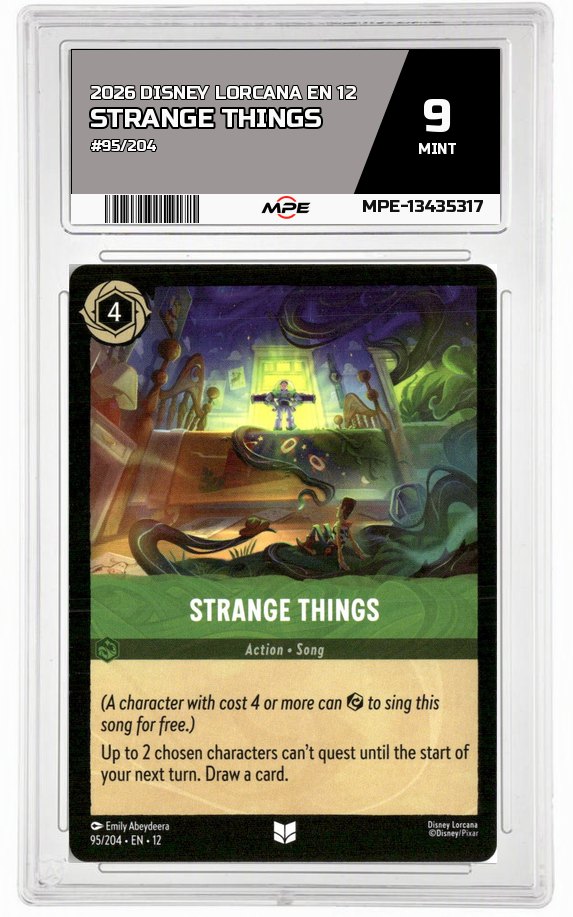 2026 DISNEY LORCANA EN 12 #95/204 STRANGE THINGS MPE 9 MINT — graded card auctioned from the MPE vault
