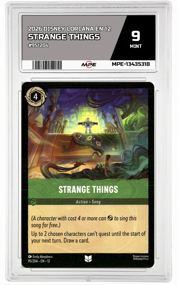 2026 DISNEY LORCANA EN 12 #95/204 STRANGE THINGS MPE 9 MINT — graded card auctioned from the MPE vault