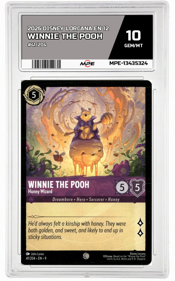 2026 DISNEY LORCANA EN 12 #41/204 WINNIE THE POOH MPE 10 GEM/MT — graded card auctioned from the MPE vault