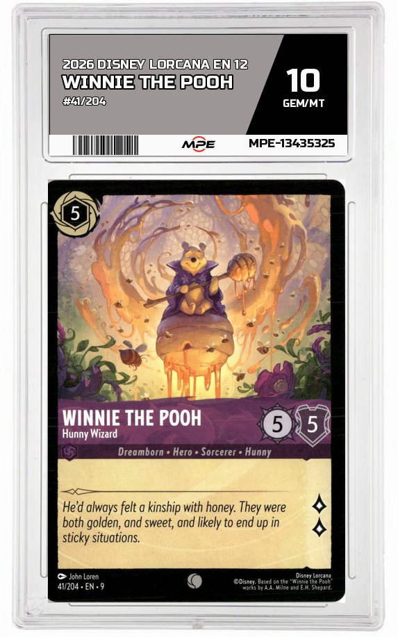 2026 DISNEY LORCANA EN 12 #41/204 WINNIE THE POOH MPE 10 GEM/MT — graded card auctioned from the MPE vault