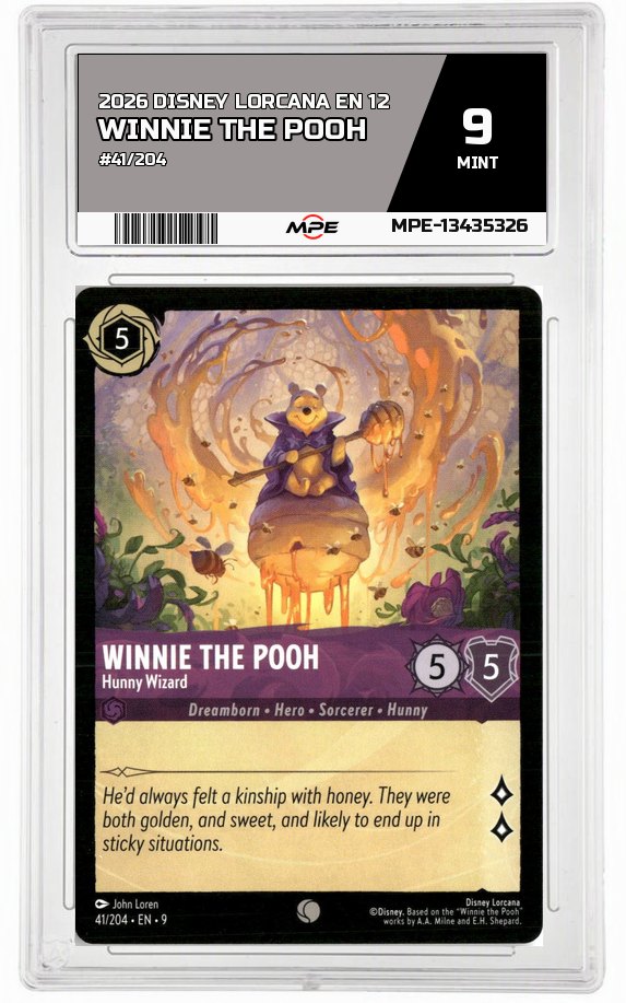 2026 DISNEY LORCANA EN 12 #41/204 WINNIE THE POOH MPE 9 MINT — graded card auctioned from the MPE vault