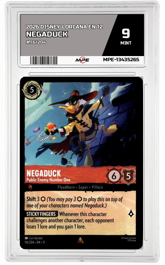 2026 DISNEY LORCANA EN 12 #116/204 NEGADUCK MPE 9 MINT — graded card auctioned from the MPE vault