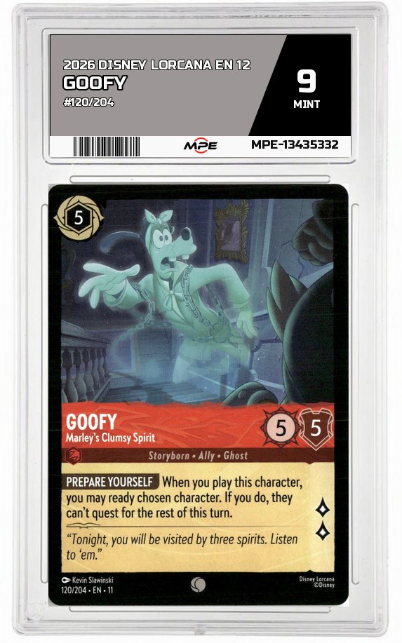 2026 DISNEY LORCANA EN 12 #120/204 GOOFY MPE 9 MINT — graded card auctioned from the MPE vault