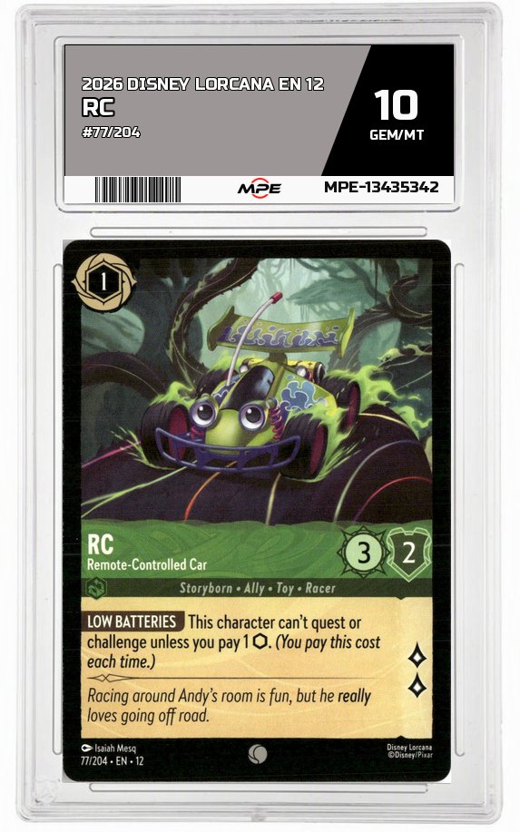 2026 DISNEY LORCANA EN 12 #77/204 RC MPE 10 GEM/MT — graded card auctioned from the MPE vault