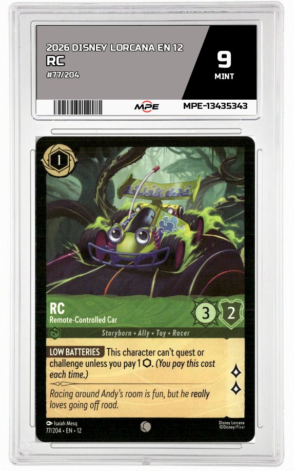 2026 DISNEY LORCANA EN 12 #77/204 RC MPE 9 MINT — graded card auctioned from the MPE vault