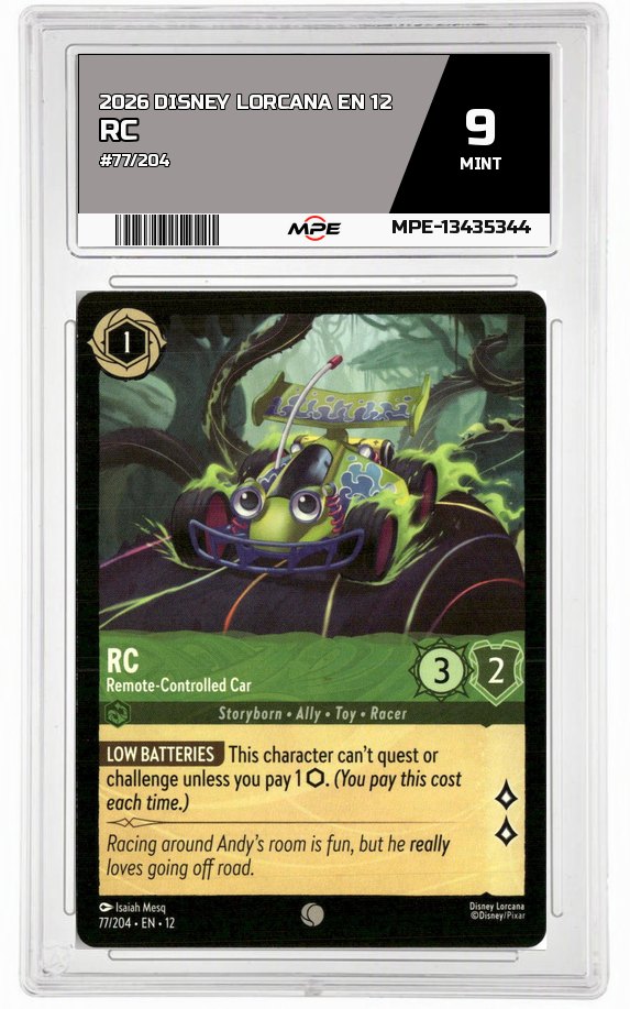 2026 DISNEY LORCANA EN 12 #77/204 RC MPE 9 MINT — graded card auctioned from the MPE vault