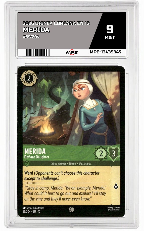 2026 DISNEY LORCANA EN 12 #69/204 MERIDA MPE 9 MINT — graded card auctioned from the MPE vault