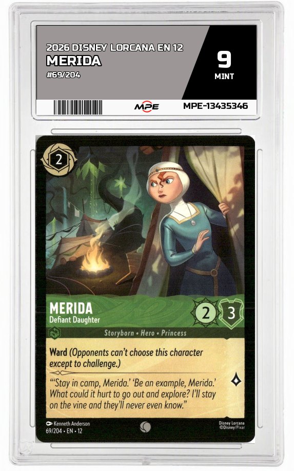 2026 DISNEY LORCANA EN 12 #69/204 MERIDA MPE 9 MINT — graded card auctioned from the MPE vault