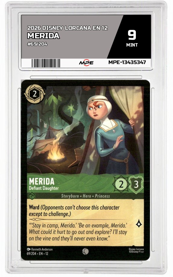 2026 DISNEY LORCANA EN 12 #69/204 MERIDA MPE 9 MINT — graded card auctioned from the MPE vault