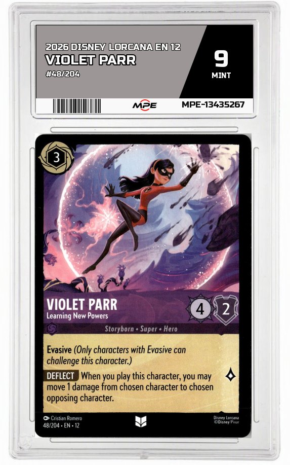 2026 DISNEY LORCANA EN 12 #48/204 VIOLET PARR MPE 9 MINT — graded card auctioned from the MPE vault
