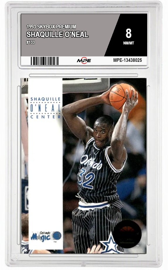 1993 SKYBOX PREMIUM #133 SHAQUILLE O'NEAL MPE 8 NM/MT — graded card auctioned from the MPE vault