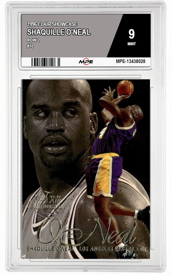 1996 FLAIR SHOWCASE ROW 2 #10 SHAQUILLE O'NEAL MPE 9 MINT — graded card auctioned from the MPE vault