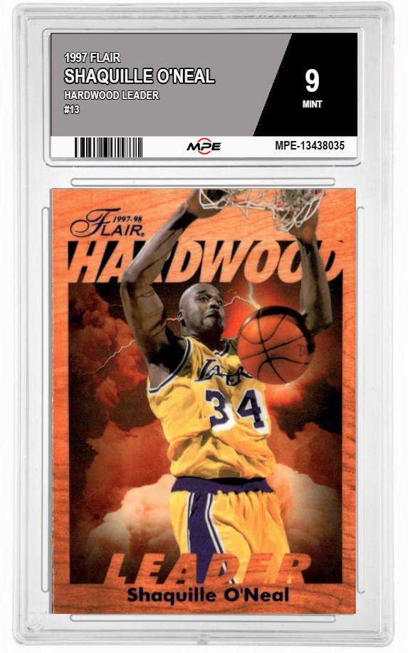 1997 FLAIR HARDWOOD LEADER #13 SHAQUILLE O'NEAL MPE 9 MINT — graded card auctioned from the MPE vault