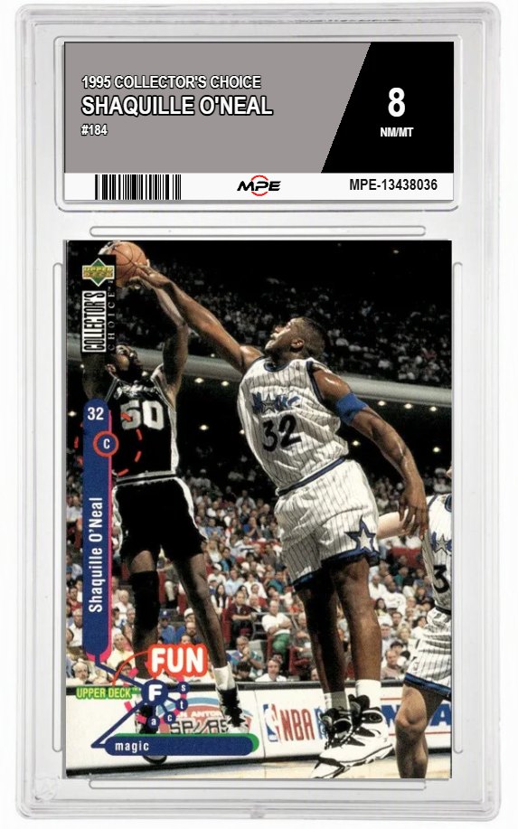 1995 COLLECTOR'S CHOICE #184 SHAQUILLE O'NEAL MPE 8 NM/MT — graded card auctioned from the MPE vault