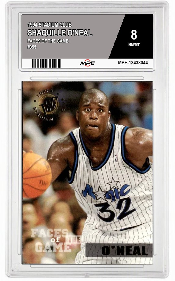 1994 STADIUM CLUB FACES OF THE GAME #355 SHAQUILLE O'NEAL MPE 8 NM/MT — graded card auctioned from the MPE vault