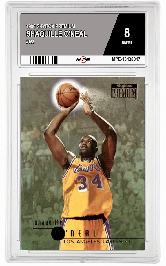 1996 SKYBOX PREMIUM #163 SHAQUILLE O'NEAL MPE 8 NM/MT — graded card auctioned from the MPE vault