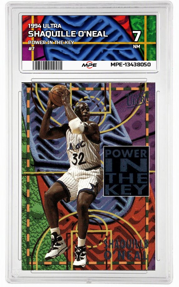 1994 ULTRA POWER IN THE KEY #7 SHAQUILLE O'NEAL MPE 7 NM — graded card auctioned from the MPE vault