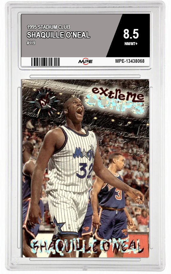 1995 STADIUM CLUB #119 SHAQUILLE O'NEAL MPE 8.5 NM/MT+ — graded card auctioned from the MPE vault