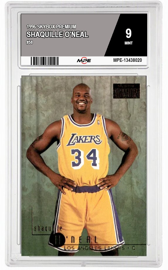 1996 SKYBOX PREMIUM #58 SHAQUILLE O'NEAL MPE 9 MINT — graded card auctioned from the MPE vault