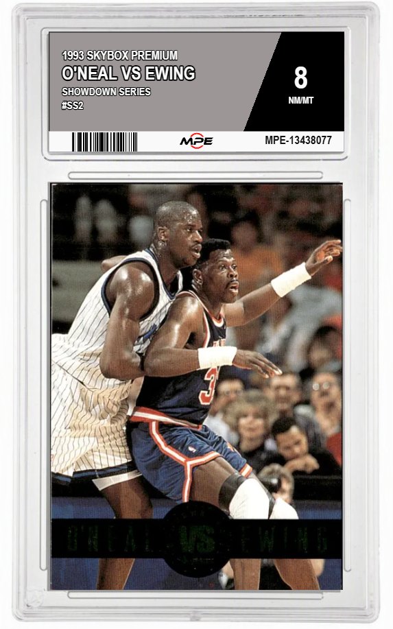1993 SKYBOX PREMIUM Showdown Series #SS2 O'NEAL VS EWING MPE 8 NM/MT — graded card auctioned from the MPE vault