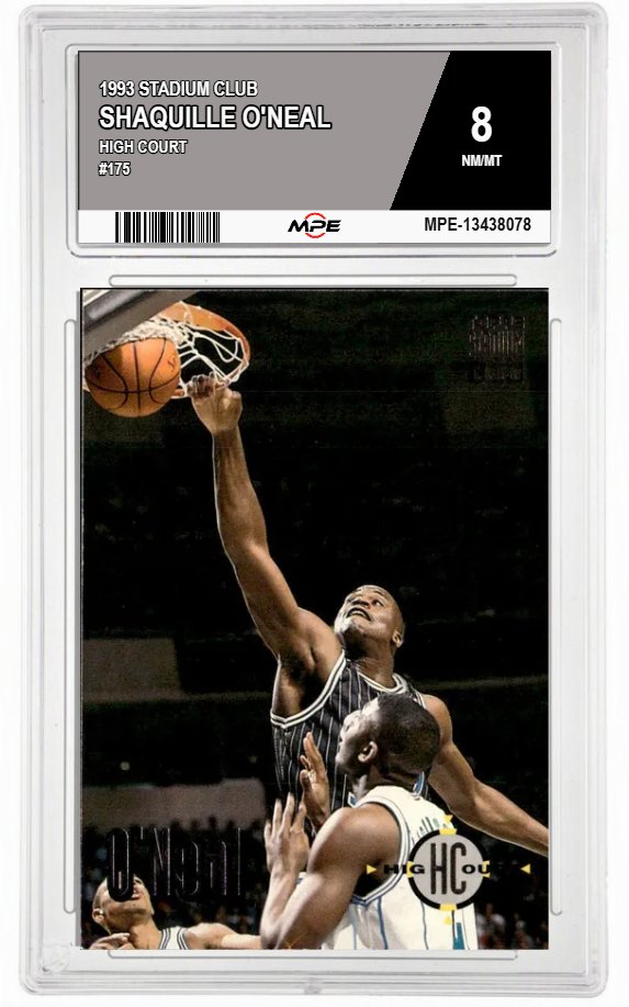 1993 STADIUM CLUB High Court #175 SHAQUILLE O'NEAL MPE 8 NM/MT — graded card auctioned from the MPE vault