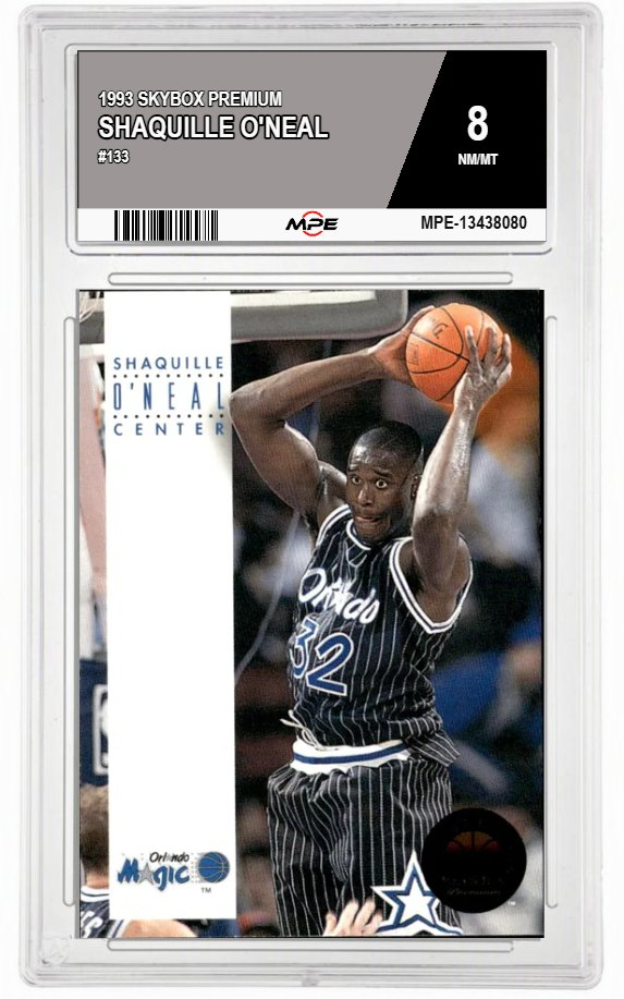 1993 SKYBOX PREMIUM #133 SHAQUILLE O'NEAL MPE 8 NM/MT — graded card auctioned from the MPE vault