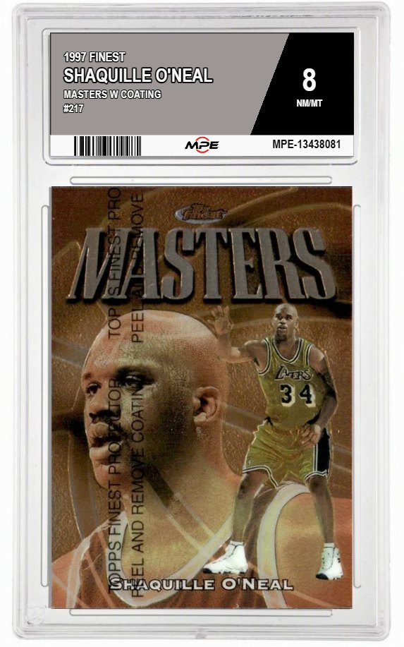 1997 FINEST MASTERS W COATING #217 SHAQUILLE O'NEAL MPE 8 NM/MT — graded card auctioned from the MPE vault
