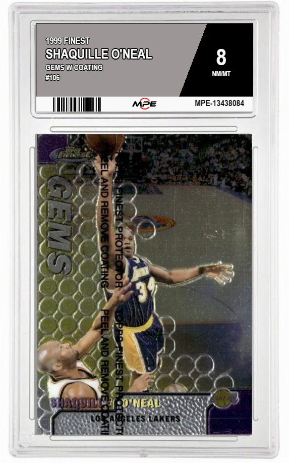 1999 FINEST GEMS W COATING #106 SHAQUILLE O'NEAL MPE 8 NM/MT — graded card auctioned from the MPE vault