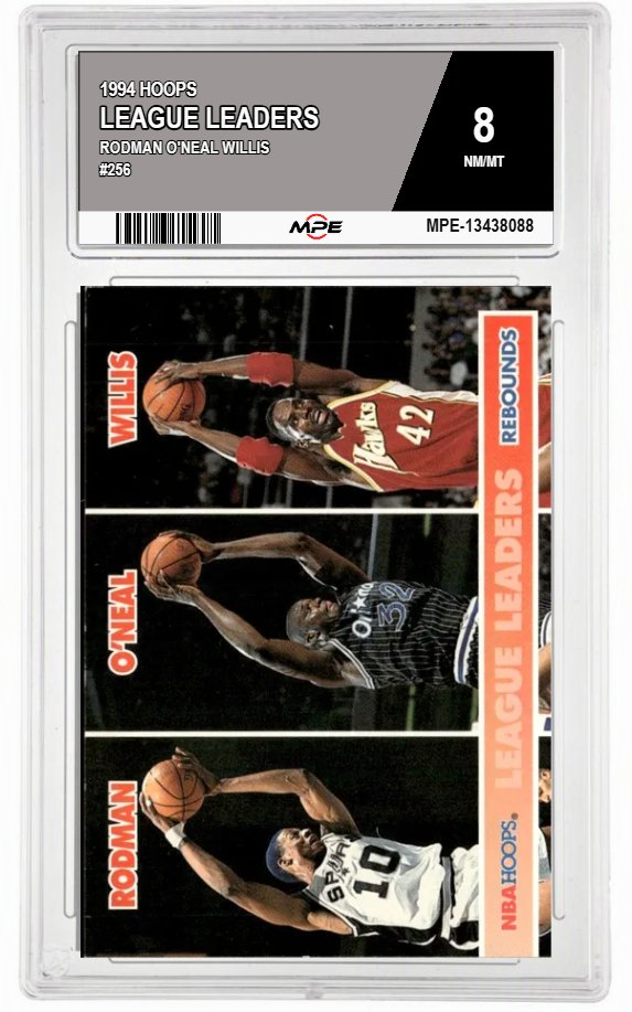 1994 HOOPS RODMAN O'NEAL WILLIS #256 LEAGUE LEADERS MPE 8 NM/MT — graded card auctioned from the MPE vault