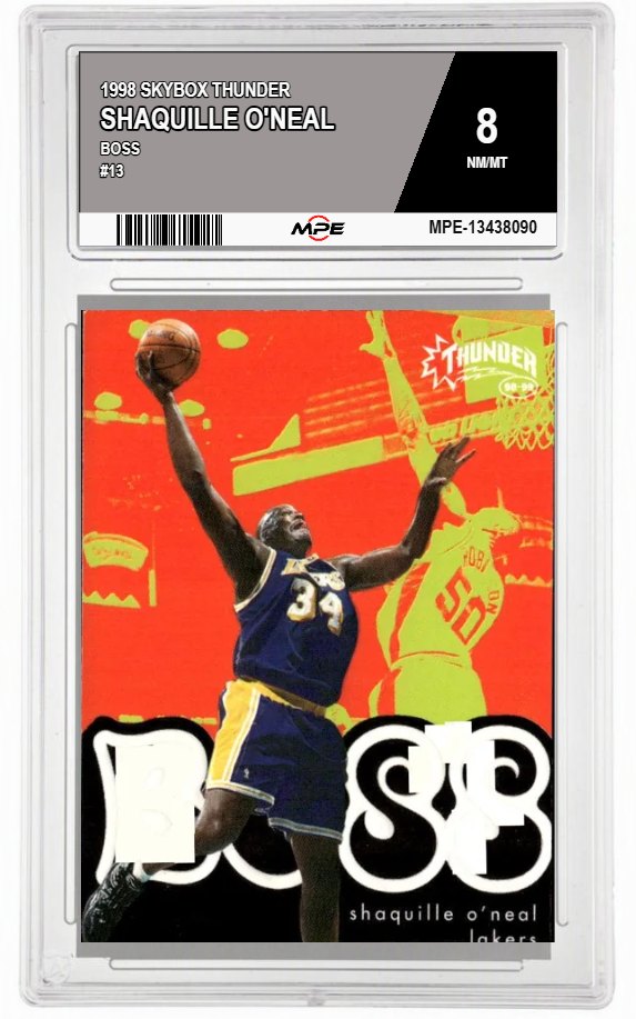 1998 SKYBOX THUNDER BOSS #13 SHAQUILLE O'NEAL MPE 8 NM/MT — graded card auctioned from the MPE vault