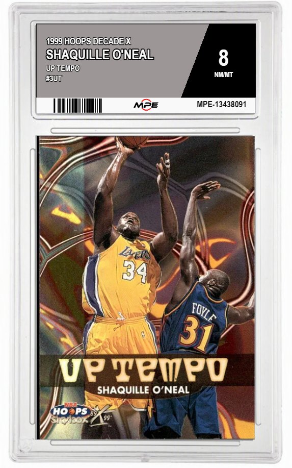 1999 HOOPS DECADE X UP TEMPO #3UT SHAQUILLE O'NEAL MPE 8 NM/MT — graded card auctioned from the MPE vault