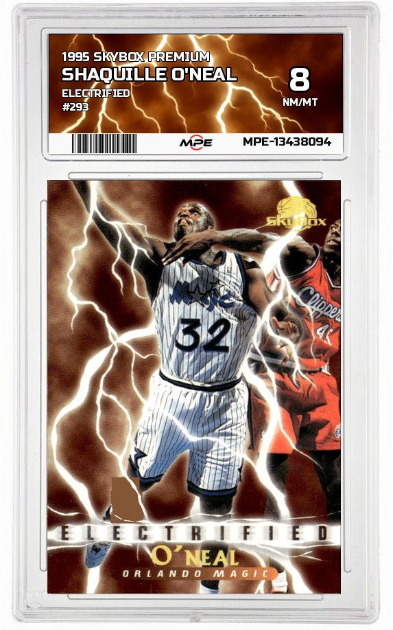 1995 SKYBOX PREMIUM ELECTRIFIED #293 SHAQUILLE O'NEAL MPE 8 NM/MT — graded card auctioned from the MPE vault