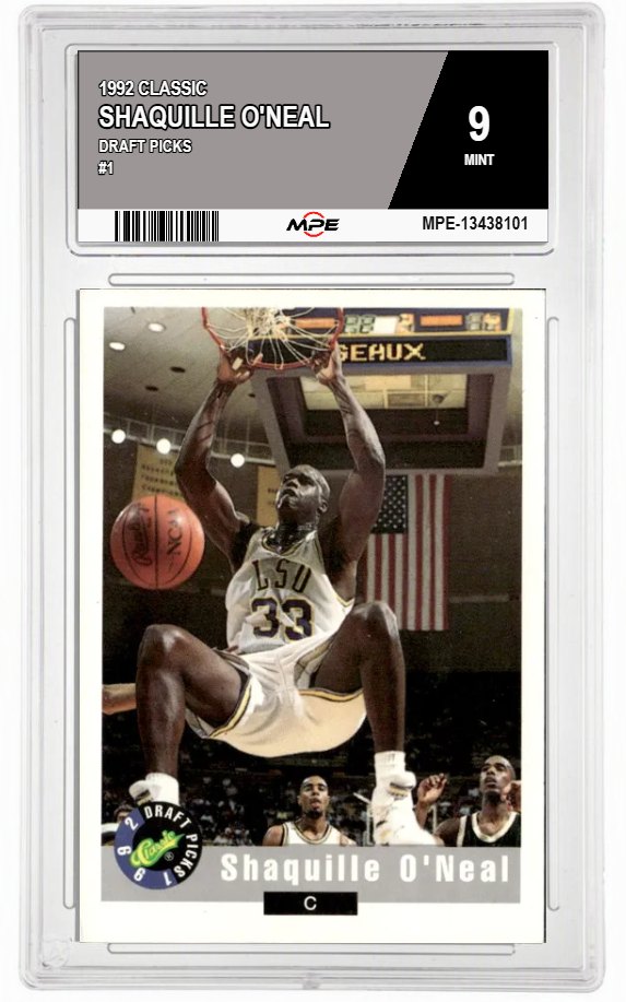 1992 CLASSIC DRAFT PICKS #1 SHAQUILLE O'NEAL MPE 9 MINT — graded card auctioned from the MPE vault