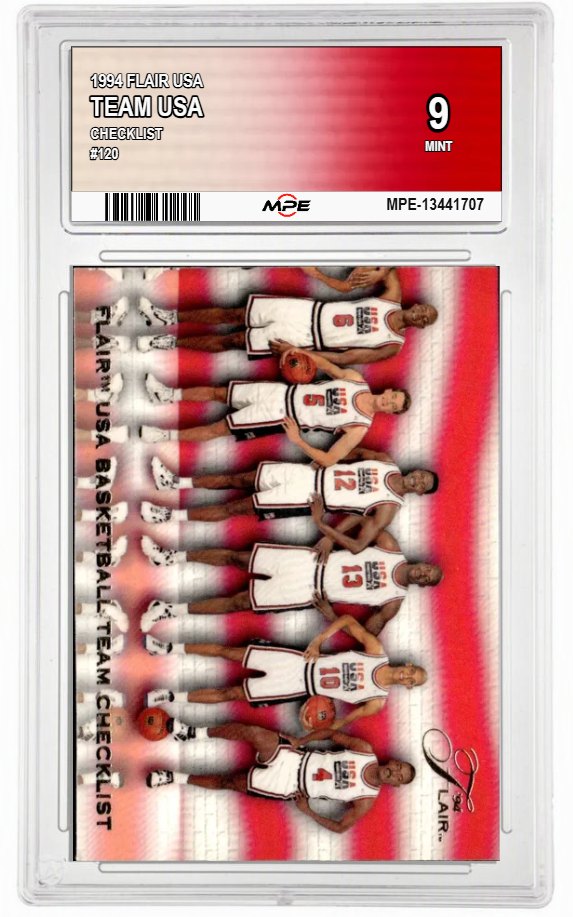 1994 FLAIR USA CHECKLIST #120 TEAM USA MPE 9 MINT — graded card auctioned from the MPE vault