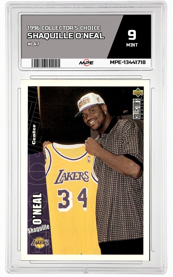 1996 COLLECTOR'S CHOICE #LA7 SHAQUILLE O'NEAL MPE 9 MINT — graded card auctioned from the MPE vault