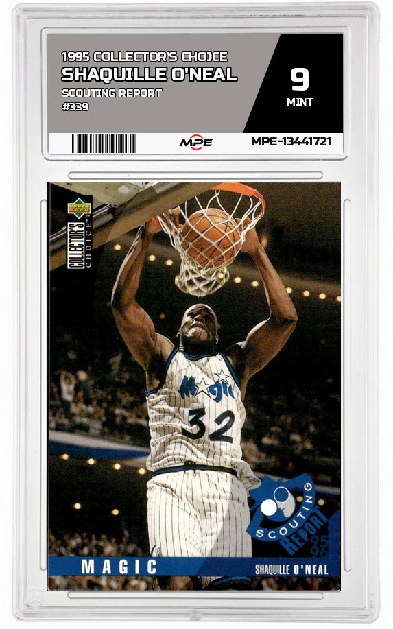 1995 COLLECTOR'S CHOICE SCOUTING REPORT #339 SHAQUILLE O'NEAL MPE 9 MINT — graded card auctioned from the MPE vault