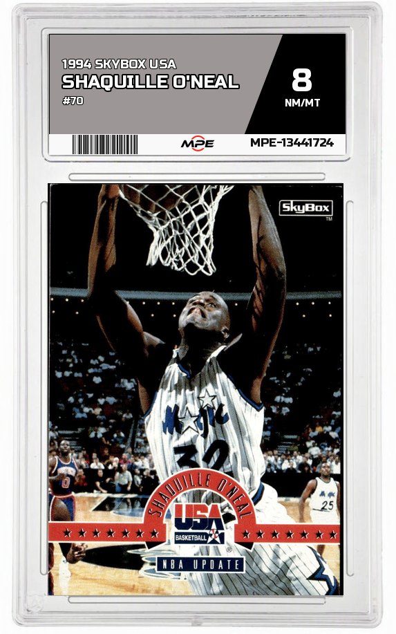 1994 SKYBOX USA #70 SHAQUILLE O'NEAL MPE 8 NM/MT — graded card auctioned from the MPE vault
