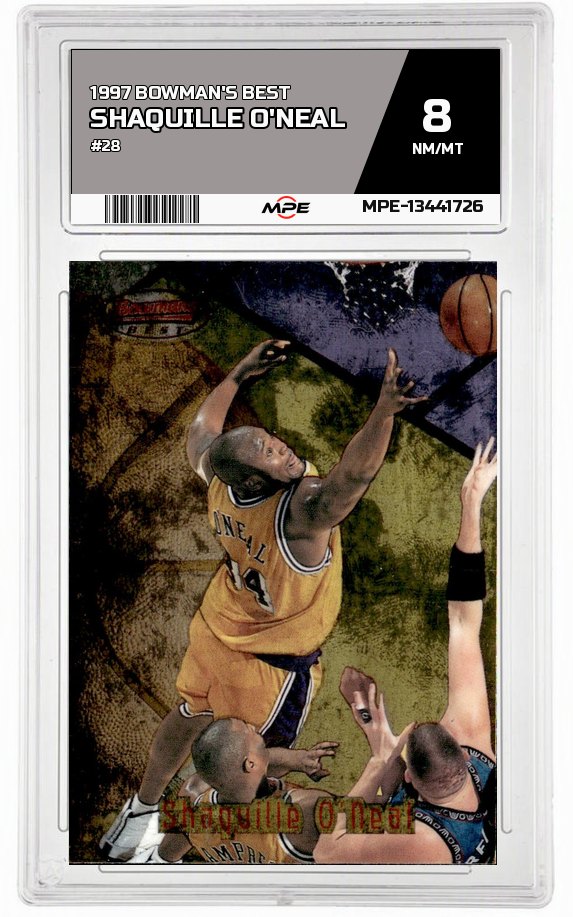 1997 BOWMAN'S BEST #28 SHAQUILLE O'NEAL MPE 8 NM/MT — graded card auctioned from the MPE vault