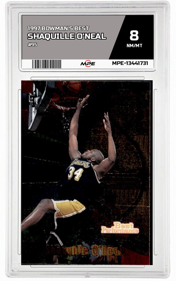 1997 BOWMAN'S BEST #95 SHAQUILLE O'NEAL MPE 8 NM/MT — graded card auctioned from the MPE vault
