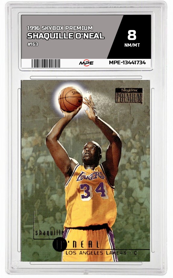 1996 SKYBOX PREMIUM #163 SHAQUILLE O'NEAL MPE 8 NM/MT — graded card auctioned from the MPE vault
